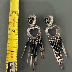 Q.T.O. Quoc Turquoise Inc Navajo Southwestern Sterling Silver & Onyx Earrings